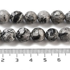 天然マップストーン/ピカソストーン/ピカソジャスパー連売り  多面カットラウンド  グレー  10mm  穴：1mm  約37個/連  14.6インチ&nbsp;X-G-G099-10mm-27