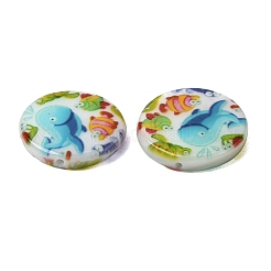 Ocean Printed Natural Freshwater Shell Flat Round Beads&nbsp;SHEL-A006-13K