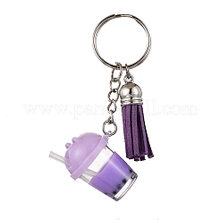 Faux Suede Tassel & Imitation Bubble Tea Resin Keychain&nbsp;KEYC-JKC01203-01