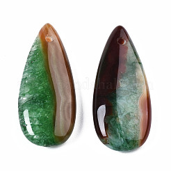 天然ブラジルの瑪瑙ペンダント  染め＆加熱  ティアドロップ  グリーン  39~40x17~18x6~7mm  穴：1.5mm&nbsp;G-S364-099B