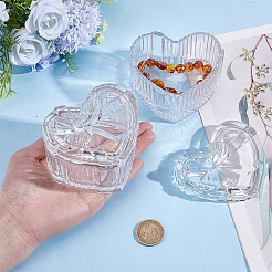 Heart-Shaped Glass Storage Box with Bow&nbsp;DJEW-WH0039-187