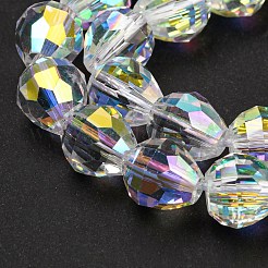 ガラス模造オーストリアクリスタルビーズ  多面カット  双円錐形  クリアAB  8x8mm  穴：1.2mm  約48個/連  15.75''（40センチメートル）&nbsp;GLAA-F108-07B-1