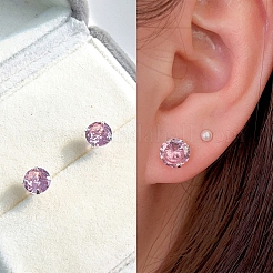キュービックジルコニア ダイヤモンド スタッドピアス  女性用スターリングシルバージュエリー925個  ピンク  15~16x7mm  ピン：0.8mm&nbsp;STER-M105-01C-S