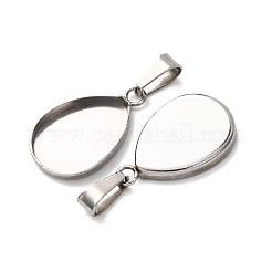 304ステンレススチールペンダントカボションセッティング  ティアドロップ  ステンレス鋼色  トレイ：10.5x14.5mm  18x11.5x2mm  穴：2.5x6mm&nbsp;STAS-D379-01A-P