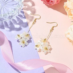 女性用 ABS 模造真珠付き真鍮イヤリング  花  ゴールドカラー  68.5x22mm&nbsp;EJEW-JE05928