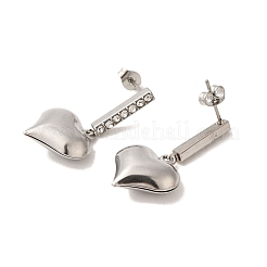 304ステンレススチールインレイラインストーンスタッドピアス（女性用）  201 ステンレスチャーム  ステンレス鋼色  33x16.5mm&nbsp;EJEW-M024-06B-P