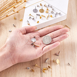 304ステンレススチールスタッドピアス金具  カン付き  混合図形  ミックスカラー  96個/箱&nbsp;STAS-TA0004-38