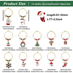 24Pcs 12 Styles Christmas Tree & Snowflake & Sock & Santa Claus Alloy Enamel Dangle Wine Glass Charms with Glass Pearl&nbsp;AJEW-BC0003-12