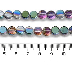 電気メッキガラスビーズセット  フラットラウンド  半分メッキ  多面カット  グリーン  8x5mm  穴：1.4mm  約79個/連  23.31インチ（59.2cm）&nbsp;EGLA-C010-01A-HP02