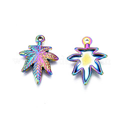 レインボーカラーアロイペンダント  カドミウムフリー＆鉛フリー  葉  21x15.5x2mm  穴：1.2mm&nbsp;PALLOY-N156-215