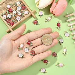 30個6スタイルアロイエナメルペンダント  花のチャーム  ラインストーン付き  カドミウムフリー＆ニッケルフリー＆鉛フリー  ミックスカラー  18~22.5x11.5x2~3.5mm  穴：1.6mm  5個/スタイル&nbsp;ENAM-YW0008-83