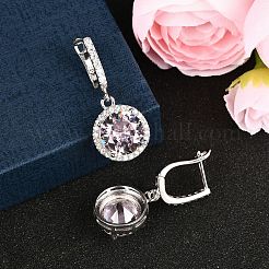 スターリングシルバーのパヴェキュービックジルコニアフラットラウンドフープピアス925個  プラチナメッキ  ピンク  30.5x13.5mm&nbsp;EJEW-C150-01C-02