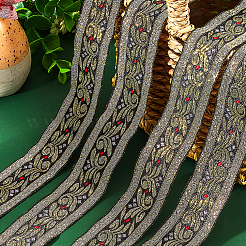 エスニック風刺繍ポリエステルリボン  ジャカードリボン  チロリアンリボン  服飾材料  花柄  ブラック  1-1/4インチ（33mm）  0.1mm  約7.66ヤード（7m）/ pc&nbsp;OCOR-WH0070-10B-04