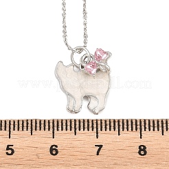 Alloy Pave Pink Cubic Zirconia Enamel White Cat Shape wtih Bowknot Pendant Necklaces for Women&nbsp;CU-E001-01P
