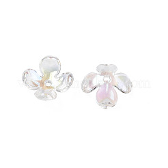 透明なアクリルビーズキャップ  ABカラーメッキ  4花びら  花  透明  12x12x4.5mm  穴：1.4mm&nbsp;TACR-Q273-03