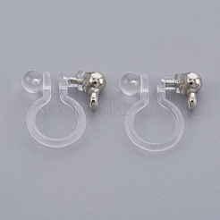 真鍮製のクリップオンイヤリング部品  プラスチック付き  プラチナメッキ  10.5x10x2.5mm  穴：1.4mm&nbsp;X-KK-L169-09P