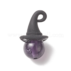 ハロウィンテーマの天然石ミックスストーンラウンドペンダント  魔女のチャーム  黒い合金の帽子と  ミックスカラー  19.5x11x11mm  穴：1.5mm&nbsp;PALLOY-JF02031