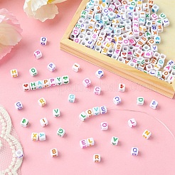 DIYブレスレット作成キット  文字とハートのアクリルキューブビーズを含む  伸縮性のある糸  ミックスカラー  330個/袋&nbsp;DIY-YW0008-29