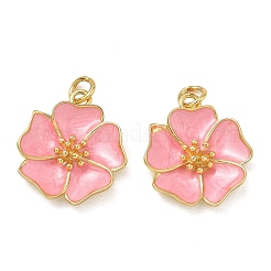真鍮製エナメルペンダント  花のチャーム  ラックめっき  長持ちメッキ  カドミウムフリー＆鉛フリー  ゴールドカラー  20x18x3.8mm  穴：3mm&nbsp;KK-CBAD9DF-03G-F