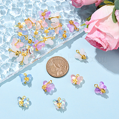 25個5色ガラスペンダント  合金パーツ  蝶  ゴールドカラー  ミックスカラー  15.5x14.5x7.5mm  穴：1.5mm  5個/カラー&nbsp;GLAA-YW0005-47