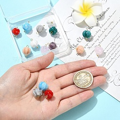 16個 8色の花のつぼみの手作りランプワークペンダント  真鍮パーツ  ゴールドカラー  ミックスカラー  17mm  穴：2.5mm&nbsp;PALLOY-YW00156
