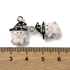 ハロウィーンのテーマの不透明樹脂ペンダント  プラチナメッキ鉄ループ付き  兎  19x11.5x6mm  穴：2mm&nbsp;RESI-D075-02H
