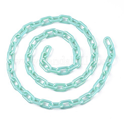アクリル不透明アズキチェーン  ABカラー  オーバル  ターコイズ  13x8x2mm  19.68インチ（50cm）/連&nbsp;PACR-N009-002D