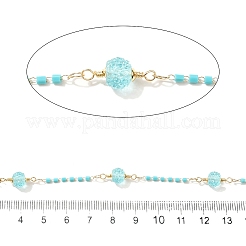 Brass Hexagonal Column Glass Seaded Beaded & Resin Round Beaded Link Chains&nbsp;CHC-G026-01A