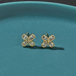 Flower Brass Micro Pave Clear Cubic Zirconia Stud Earrings&nbsp;EJEW-G452-06G
