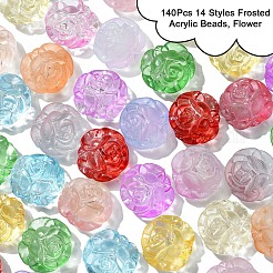 140 個 14 スタイルつや消しアクリルビーズ  花  ミックスカラー  18x20x11.5mm  穴：2mm  10個/スタイル&nbsp;MACR-YW0003-02