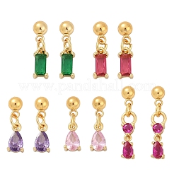 Brass Micro Pave Cubic Zirconia Dangle Stud Earrings&nbsp;EJEW-Z115-05G