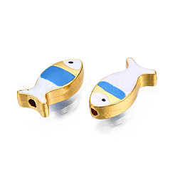 ラックメッキ合金エナメルビーズ  カドミウムフリー＆鉛フリー  魚  ライトゴールド  ホワイト  17x8x4.5mm  穴：1.8mm&nbsp;PALLOY-N157-046H