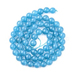 天然石ホワイトジェイドビーズ連売り  模造アクアマリンカラー  染め  ラウンド  ダークシアン  6mm  穴：1mm  約65個/連  15.3インチ&nbsp;X-G-G051-R1-6mm