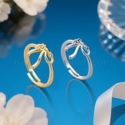 4Pcs 2 Colors Adjustable Brass Micro Pave Cubic Zirconia Cuff Rings for Women&nbsp;RJEW-HY0001-06