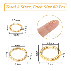 180個 3スタイル 304ステンレススチールオープン丸カン  オーバル  18KGP本金メッキ  4~6x3~5x0.5~1mm  内径：2.5~4.5x2~3mm  60個/スタイル&nbsp;STAS-UN0060-99