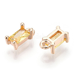 真鍮キュービックジルコニアチャーム  長方形  本金メッキ  シャンパンイエロー  8x4x3mm  穴：1.2mm.&nbsp;KK-S350-367I