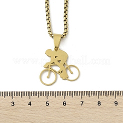 201 Stainless Steel Bicycle Riding Pendant Box Chain Necklaces&nbsp;NJEW-H055-01G