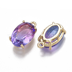 ガラスチャーム  真鍮パーツ  多面カット  オーバル  ゴールドカラー  カラフル  17x10x7mm  穴：1.5mm&nbsp;X-GLAA-S179-04B