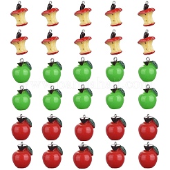 30本3スタイルレジンペンダント  プラチナトーン鉄パーツ  模造食品  アップル＆アップルコア  ミックスカラー  23~25x21~22x19~20mm  穴：2mm  10個/スタイル  30個/箱&nbsp;RESI-LS0001-02P