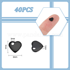 304ステンレススチールチャーム40個  空白タグのスタンプ  ハート  電気泳動黒  5x6x1mm  穴：1mm&nbsp;STAS-UN0053-27