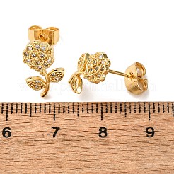 Brass Micro Pave Clear Cubic Zirconia Flower Stud Earrings&nbsp;EJEW-K267-35G