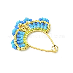ガラスシードビーズペンダント  花と涙  丸カン付き  ドジャーブルー  38.5x35.5x2.5mm  穴：3mm&nbsp;PALLOY-MZ00531-02
