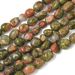 天然石ユナカイトビーズ連売り  タンブルストーン  ナゲット  6~13x5~8x4~8mm  穴：0.7mm  約17~22個/連  6.89~7.09インチ（17.5~18cm）&nbsp;G-C286-A13