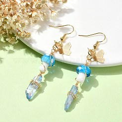 4 Pairs 4 Color Dyed Natural Quartz Crystal Nugget & Mushroom Lampwork Dangle Earrings&nbsp;EJEW-TA00335