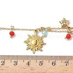 304ステンレススチールクリスタルラインストーン＆プラスチック太陽月星ペンダントYネックレス（女性用）  レッド  ゴールドカラー  15.83インチ（40.2cm）&nbsp;NJEW-G180-06G