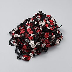 15ヤードのポリエステル花刺繍レースリボン  ウェーブエッジレーストリム  洋服アクセサリー  レッド  1-5/8インチ（40mm）&nbsp;OCOR-WH0078-314A