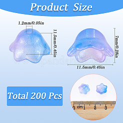 風鈴作り用ガラスビーズキャップ200個  マルチ花弁  花  青紫色  7x11.5x11.5mm  穴：1.2mm&nbsp;GLAA-SP0001-03D