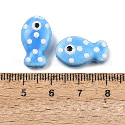手作りの陶器ビーズ  手描きの陶器ビーズ  魚  ファミーユは磁器バラ  空色  19x11~12x7.5~8mm  穴：2mm&nbsp;PORC-B009-03I