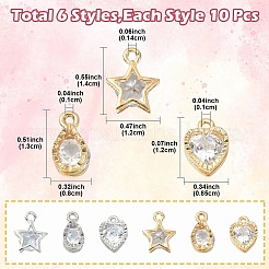 60Pcs 6 STYLES Alloy Charms&nbsp;ZIRC-YW0001-22