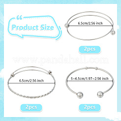 6個 3スタイル 304ステンレススチール 拡張可能バングル  ステンレス鋼色  50~65mm  2個/スタイル&nbsp;STAS-OC0001-28